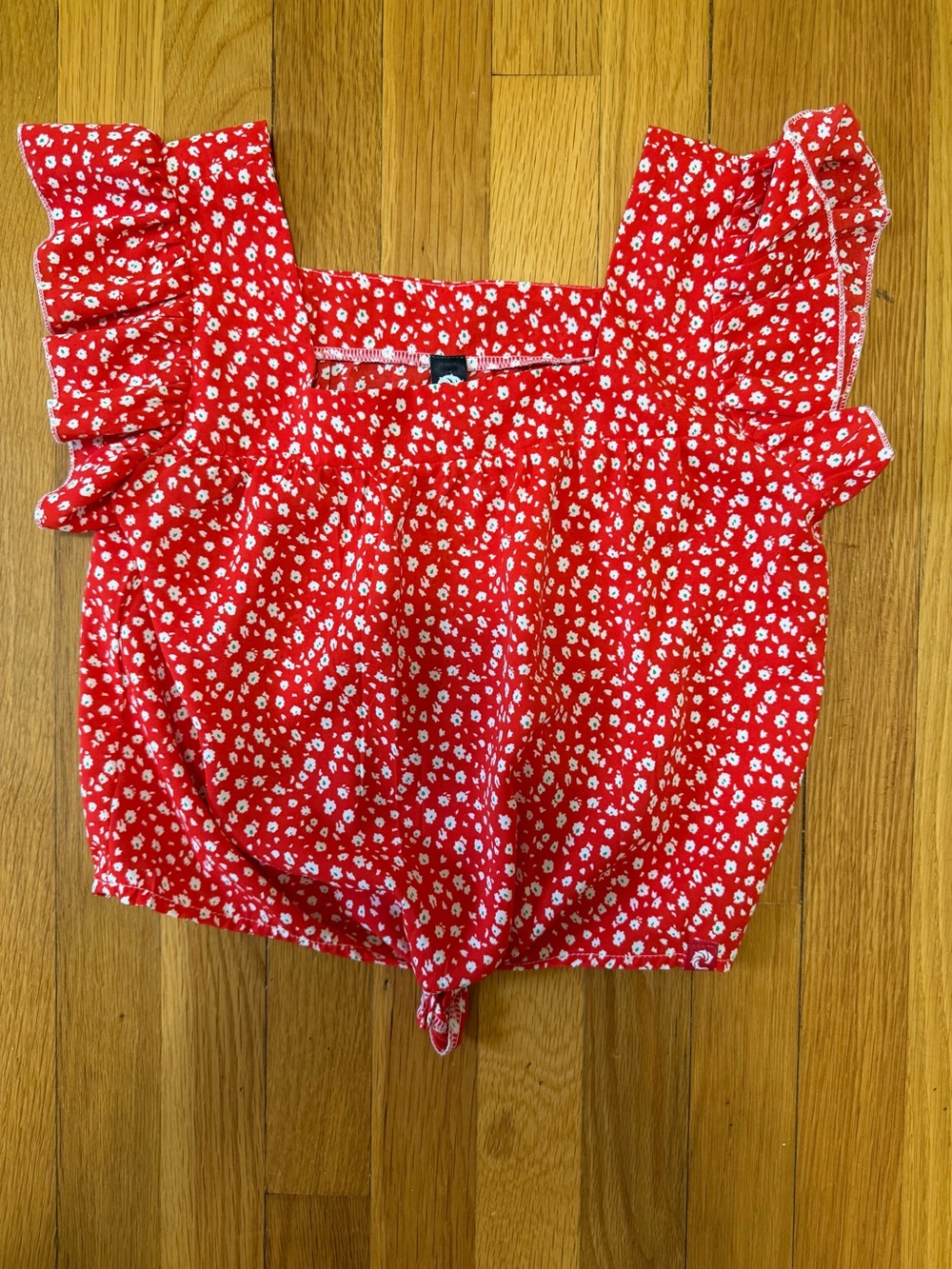 Girls' Red Floral Tie-Front Ruffle Top